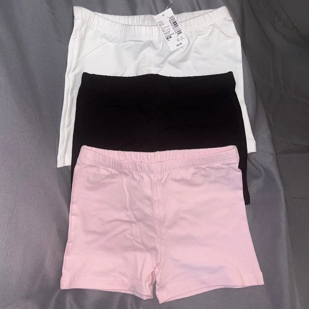 The Childrens Place Girls Bike Shorts 3-Pack Black White Pink Size M 7/8 NWT